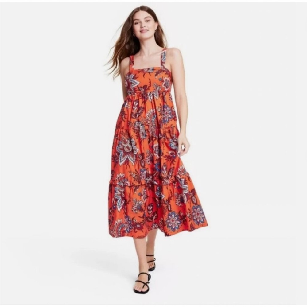 NWT Women's Large‎ Leafy Floral Print Tiered Midi Dress RHODE × Target
